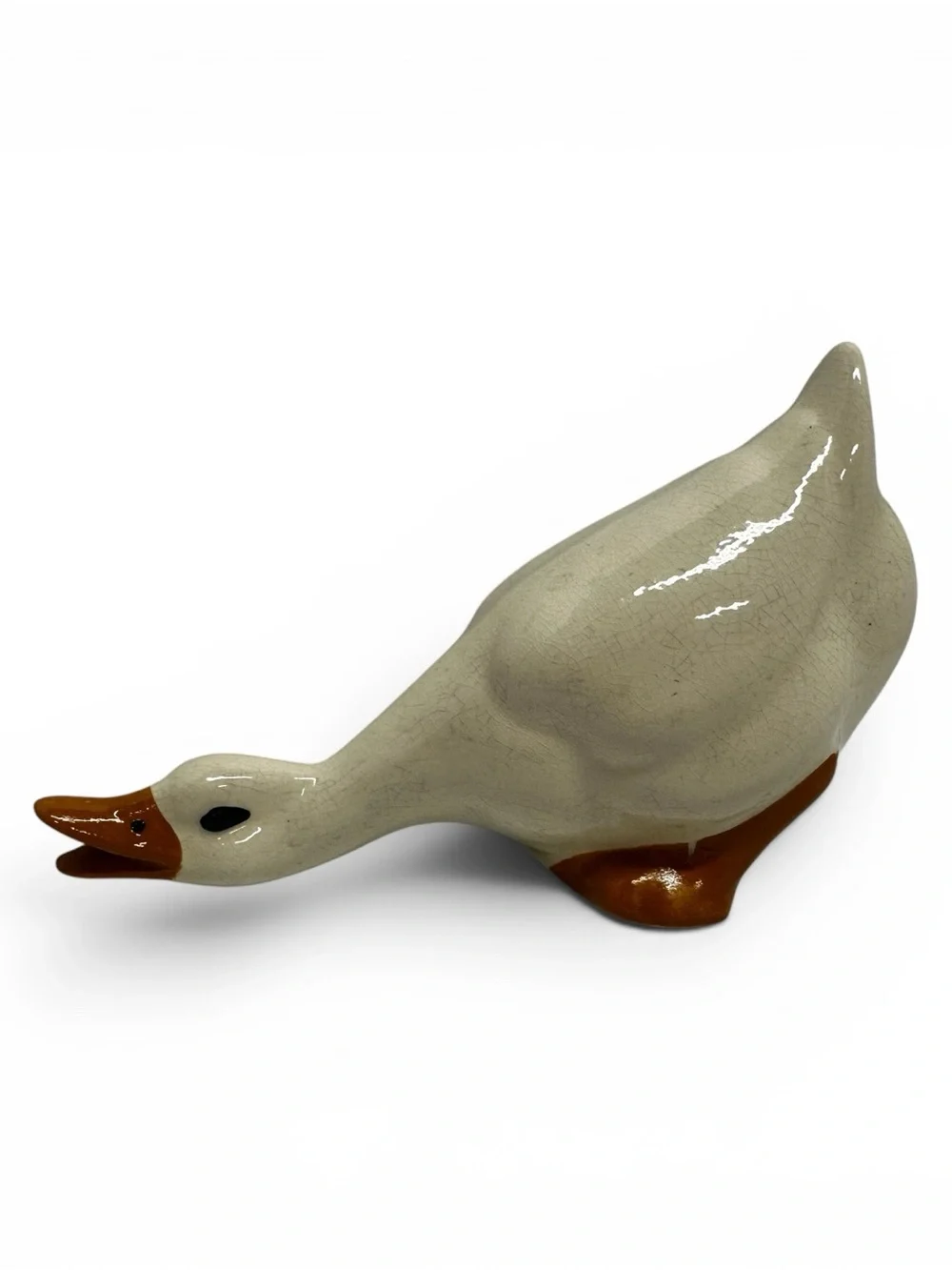 Vintage Ceramic Goose Figurine Cream Crackle Glaze Farmhouse Country Decor